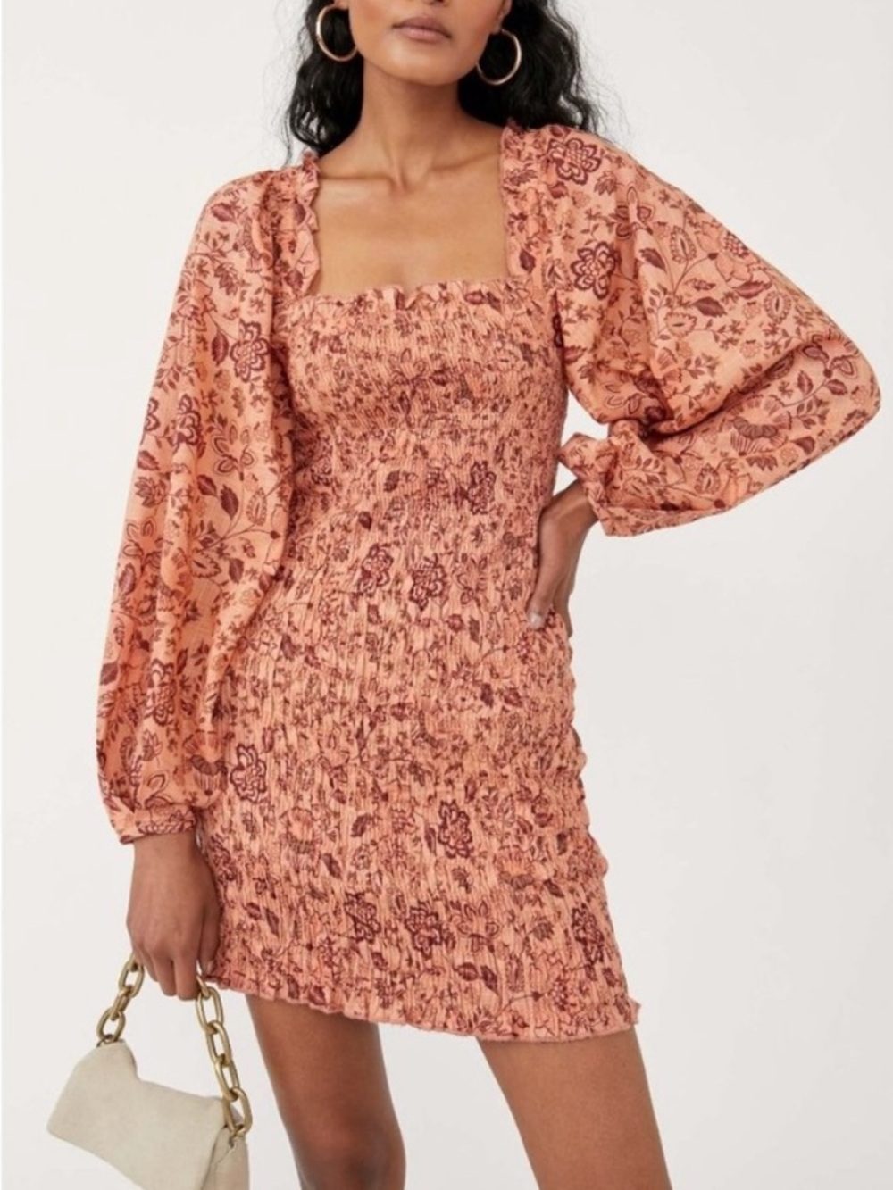 BOGO! Free People Smock It To Me Mini Dress Apricot Combo Size Large